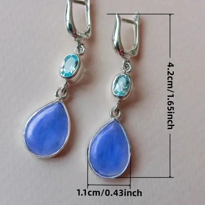 Water Droplet Blue Stone Drop Earrings for Women Synthetic Stone Jewelry