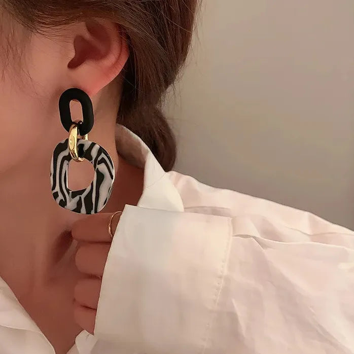 Exaggerated Zebra Pattern Acrylic Geometric Square Drop Earrings for Women Fashion Jewelry