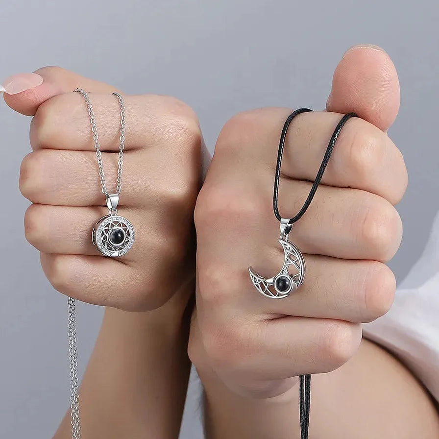 2Pcs Magnetic Couple Necklace Sun Moon Heart I Love You Gift Zinc Alloy