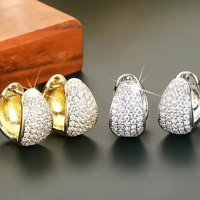 Elegant Women’s Silver & Gold Hoop Earrings CZ Geometric Wedding Jewelry
