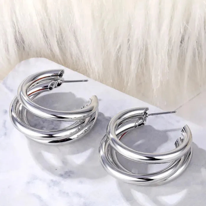 Vintage Geometric C-Shaped Hoop Earrings for Women Statement Jewelry Gift