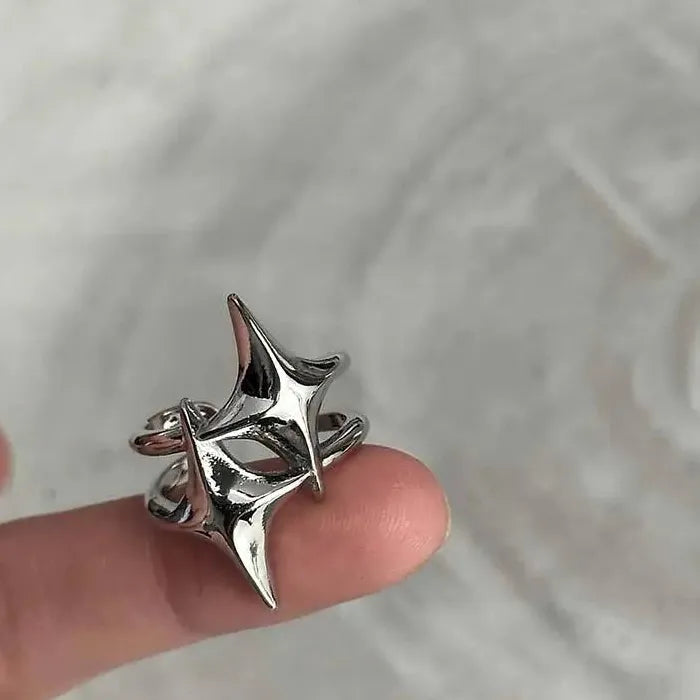Adjustable Punk Gothic Star Ring Double Cross for Women Men Y2K Party Jewelry