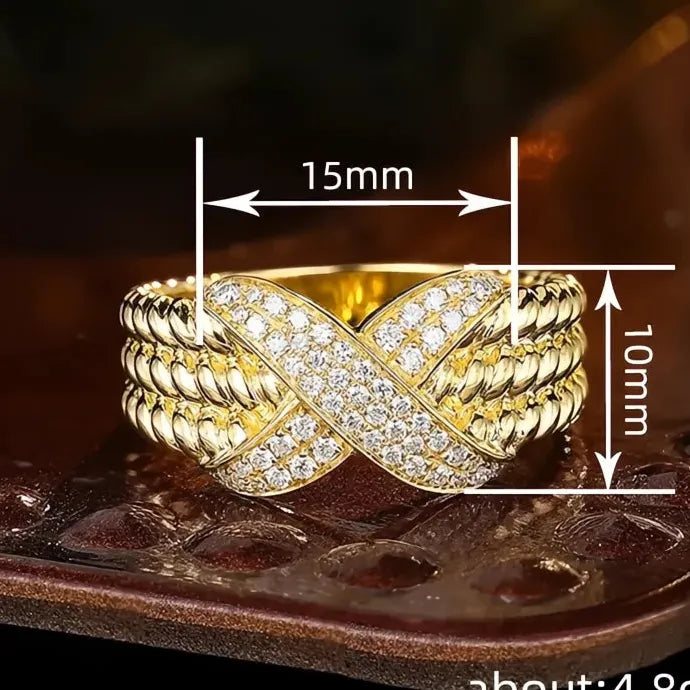 Gold Cross Ring Women Luxury CZ Wedding Fashion Party Jewelry Gift Brass