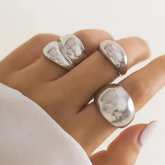 6Pcs Gold Geometric Open Mood Tracker Rings Set for Women Fashion Jewelry
