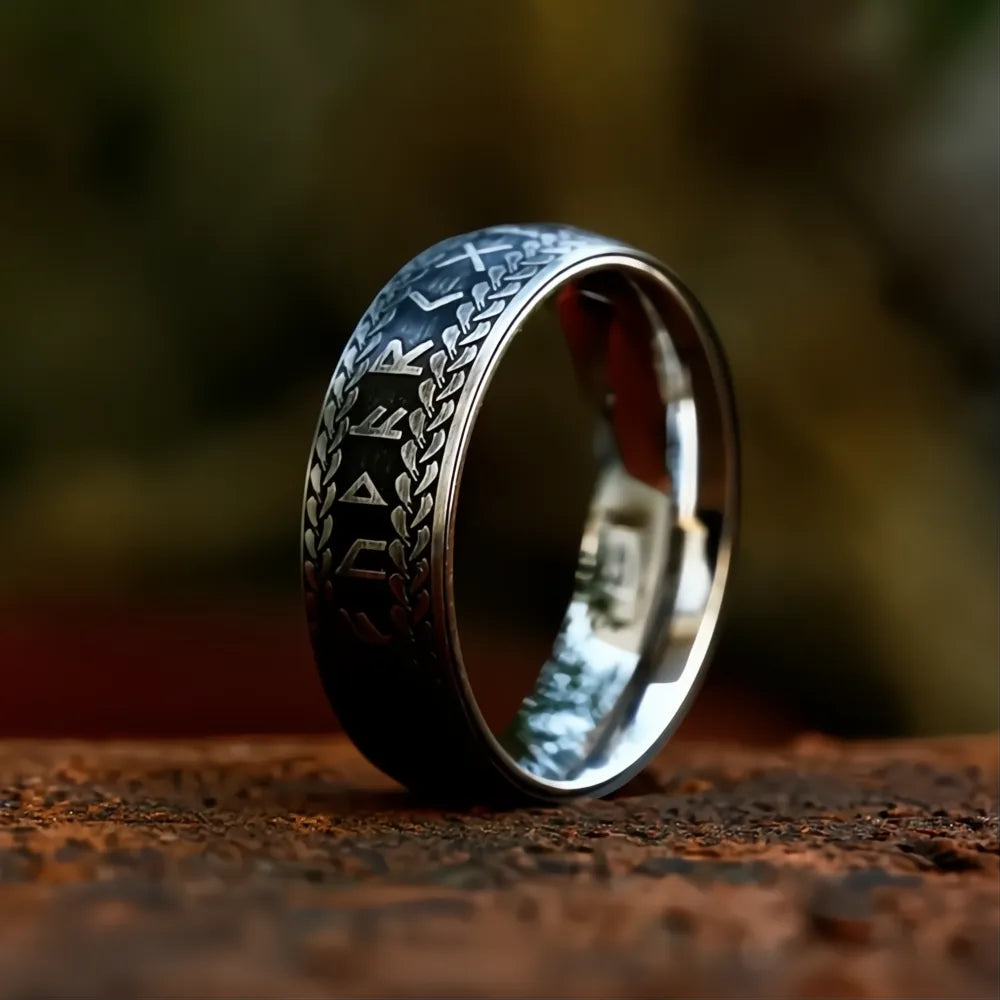 Vintage Nordic Viking Rune Ring 316L Stainless Steel Couple Amulet Jewelry Men Women