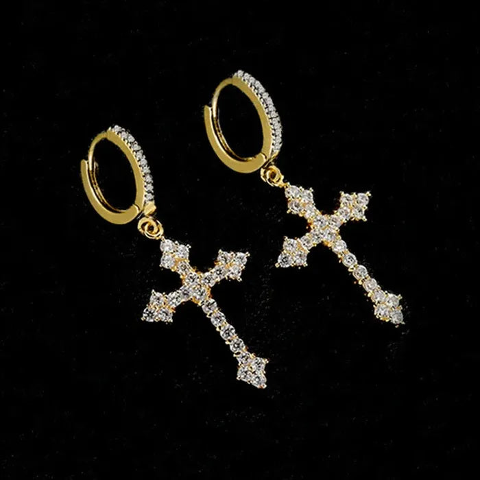 Korean Fashion Stainless Steel Cross Earrings with Rhinestone Zircon