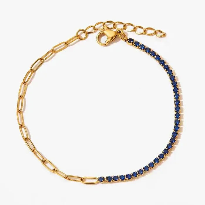 Luxury Colorful Cubic Zirconia Tennis Bracelet Women Stainless Steel Gold Chain Jewelry Gift