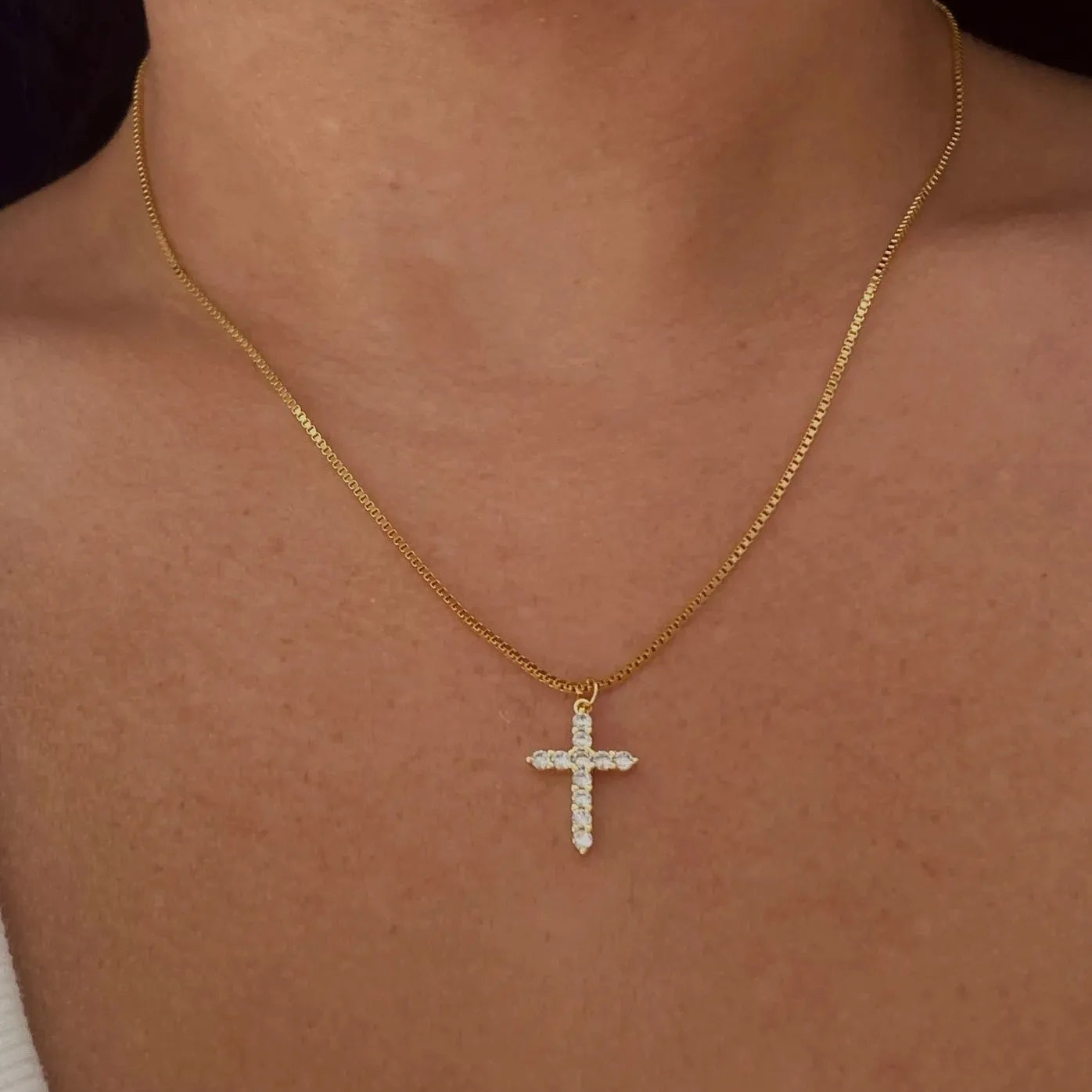 Gold Cross Necklace for Women Stainless Steel Rhinestone Christian Jewelry