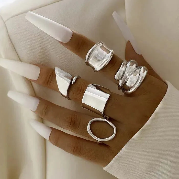 3Pcs Punk Gold Lava Geometric Rings Set for Women 2024 Trendy Jewelry
