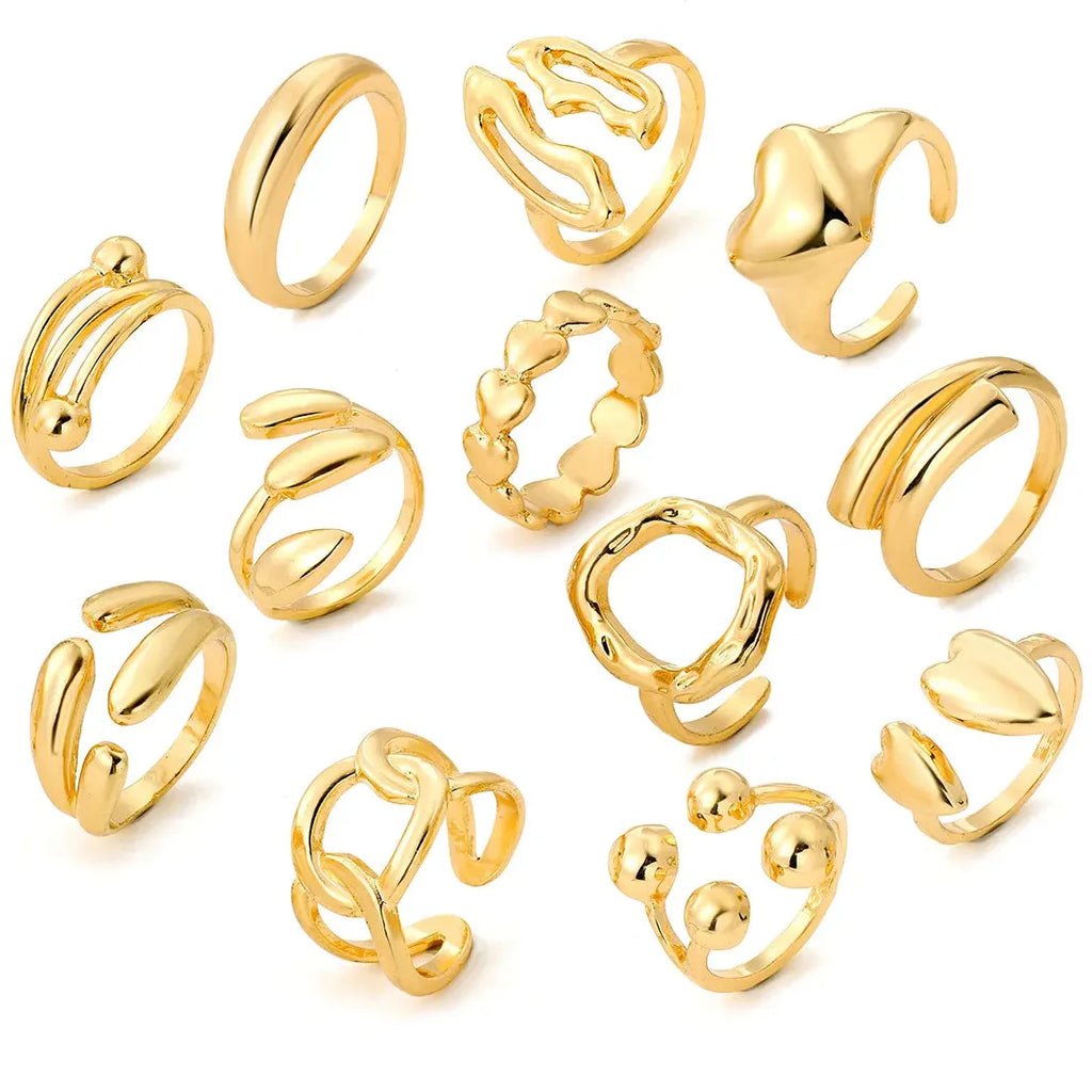 12Pcs Vintage Irregular Heart-Shaped Open Rings Set for Women Fashion Jewelry