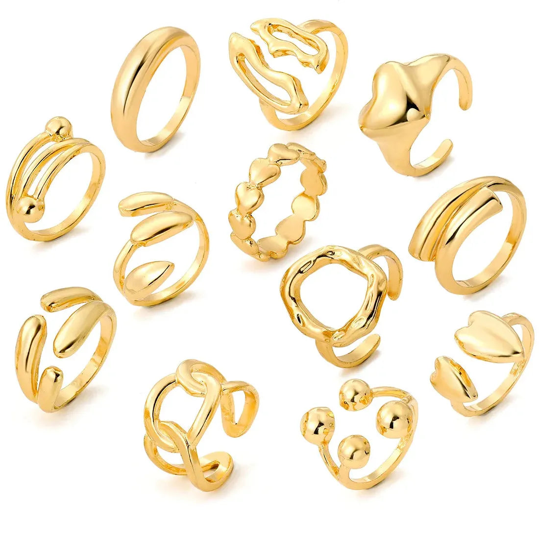 12Pcs Vintage Irregular Heart-Shaped Open Rings Set for Women Fashion Jewelry