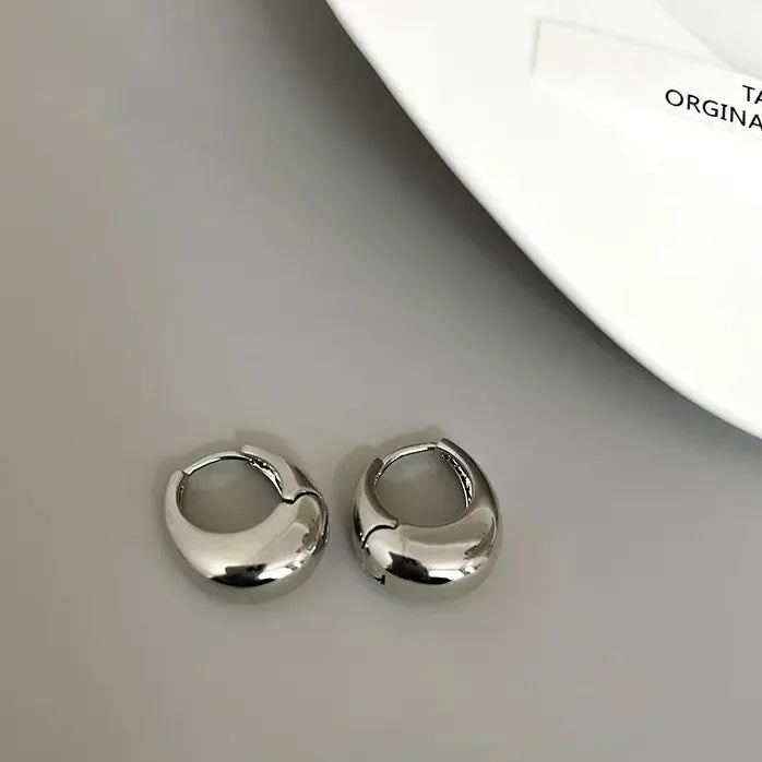 Copper Alloy Chunky Smooth Metal Hoop Earrings Women Girls Punk Jewelry