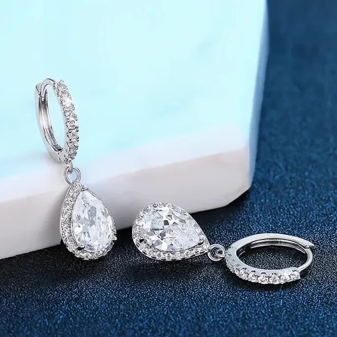Geometric Cubic Zirconia Drop Earrings Sparkling Wedding Jewelry Accessory