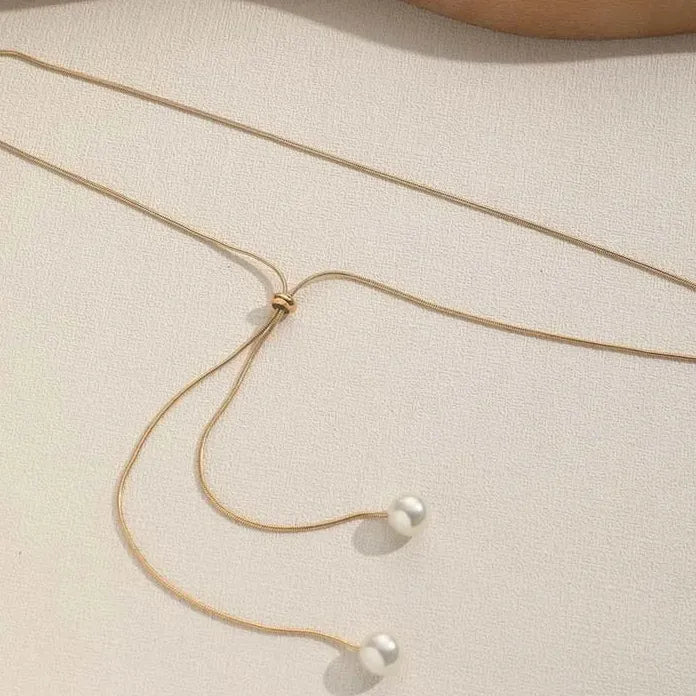 Silver Long Tassel Pearl Pendant Necklace for Women Adjustable Choker Jewelry Gift