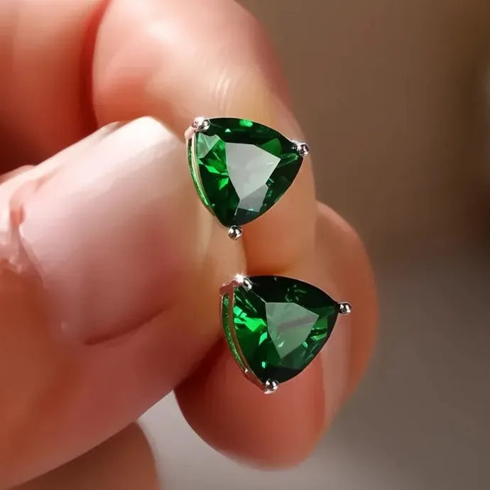 Green CZ Square Stud Earrings Gold Color Brass Luxury Wedding Jewelry