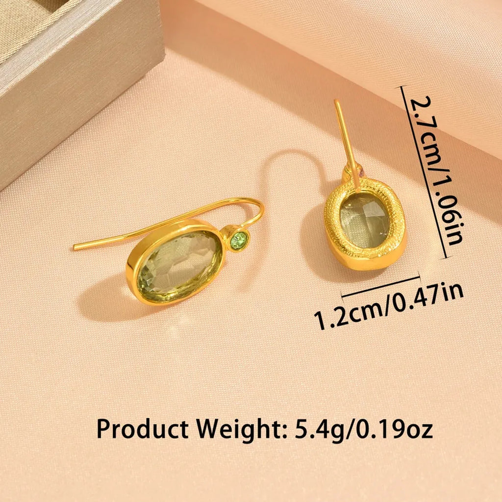 Creative Gold Oval Green Stone Drop Earrings for Women Zinc Alloy Jewelry Gift