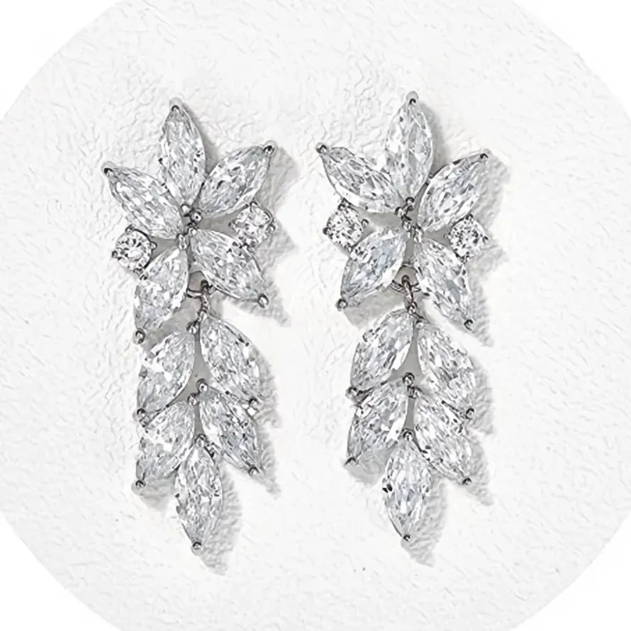 Geometric Cubic Zirconia Drop Earrings Silver Bridal Jewelry 2022 Brass Alloy