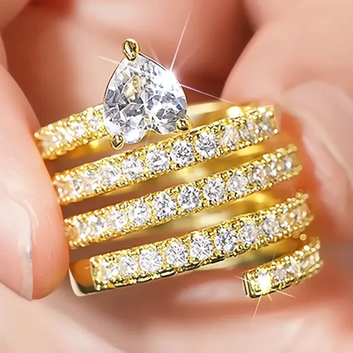 Elegant Gold Wide Cocktail Ring for Women Engagement Wedding Jewelry