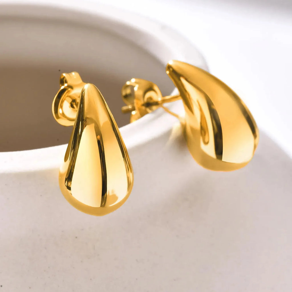 Vintage Water Drop Stainless Steel Chunky Stud Earrings for Women Waterproof