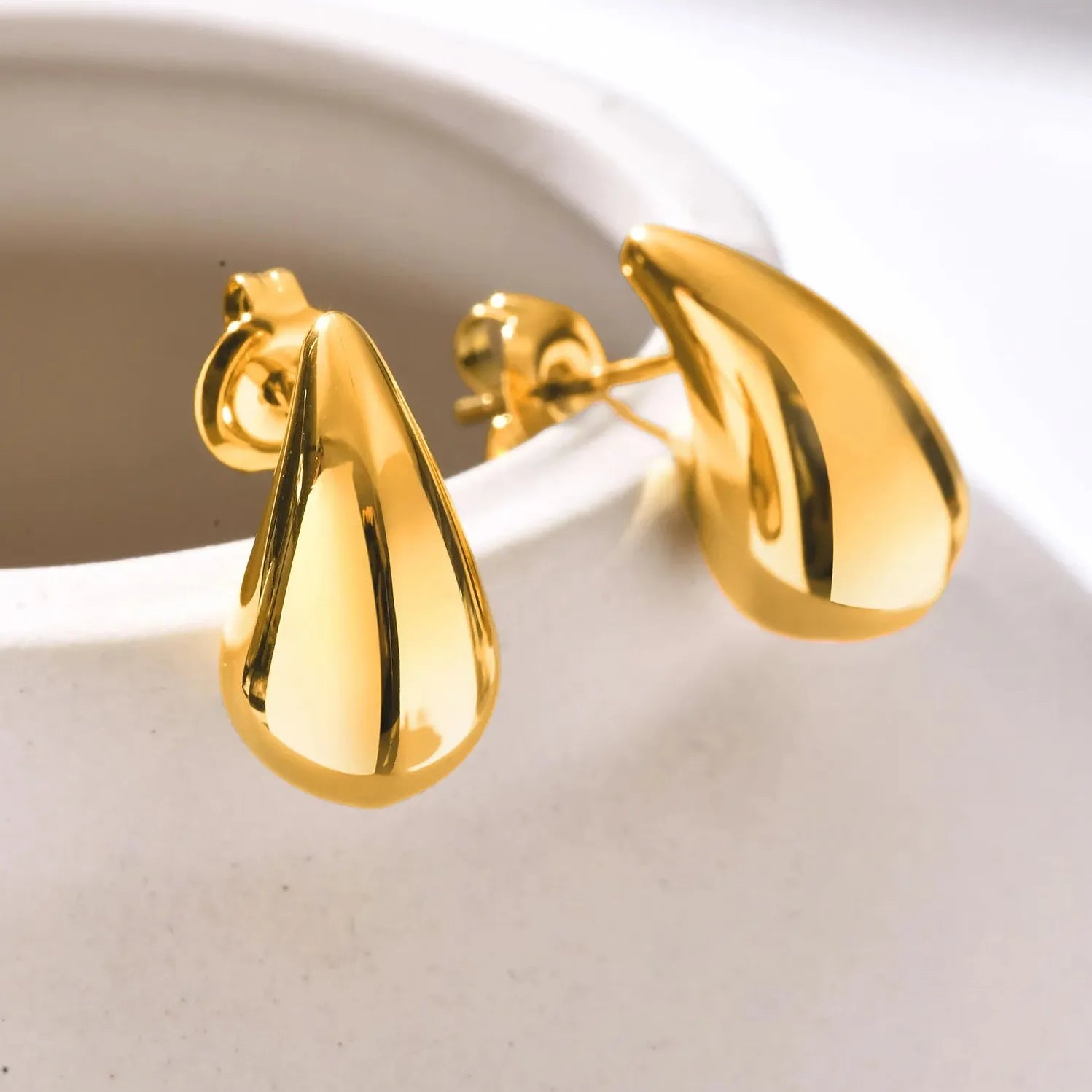 Vintage Water Drop Stainless Steel Chunky Stud Earrings for Women Waterproof
