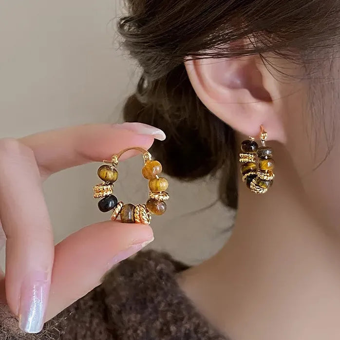 Vintage Dripping Oil U-Shaped Copper Alloy Hoop Earrings for Women 2024 Trendy Jewelry