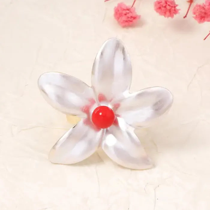 Adjustable Flower Ring Featuring Colorful Plant Pattern for Women Jewelry