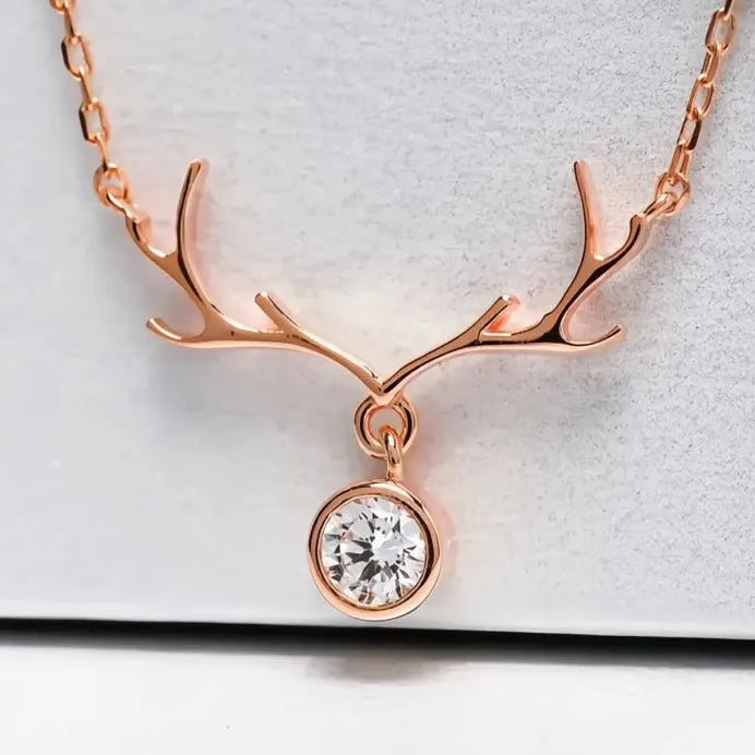 Elk Antler Pendant Necklace for Women with Cubic Zirconia Jewelry