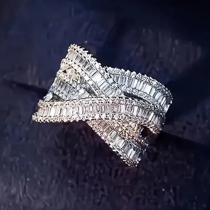 Brass Cubic Zirconia Cross Wedding Band Ring for Women Stylish Jewelry