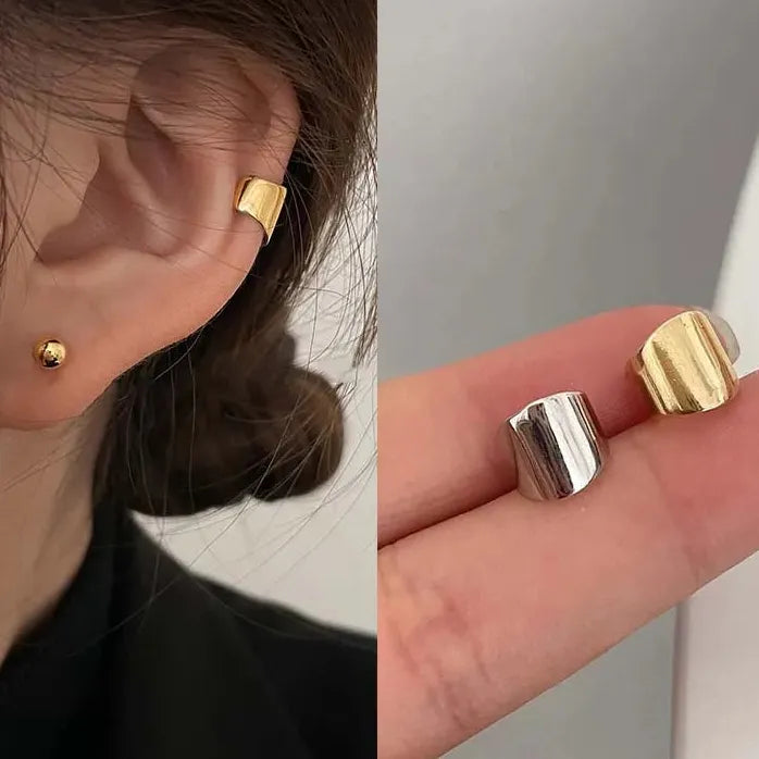 Irregular Geometric Copper Clip-On Wide Plate No-Piercing Earrings Stylish