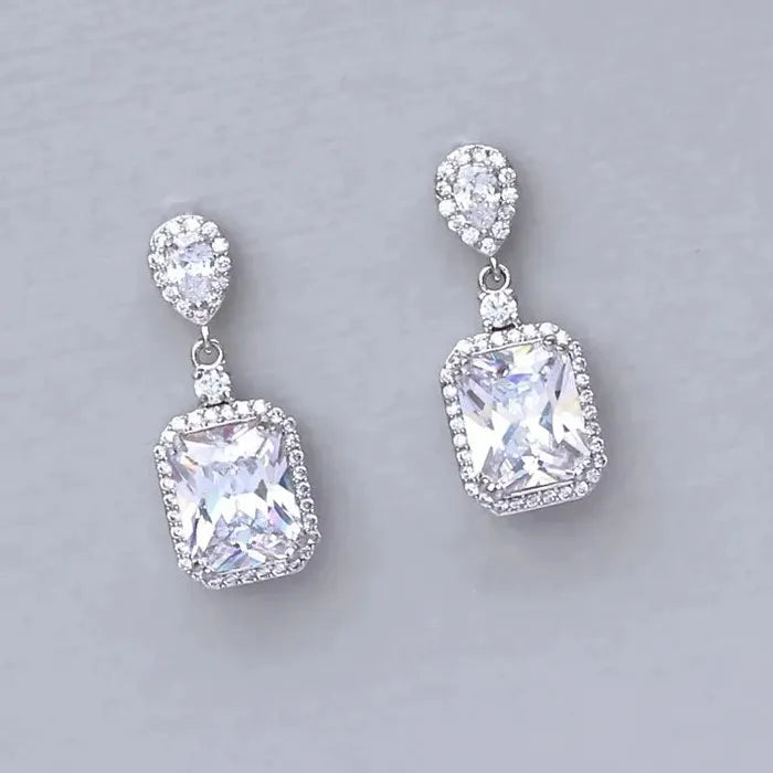 Rectangular Cubic Zirconia Drop Earrings Women’s Elegant Wedding Party Jewelry Gift