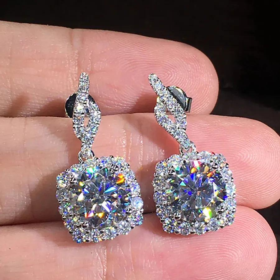 Elegant Square Pendant Earrings Zinc Alloy Studs Wedding Engagement Jewelry Gift