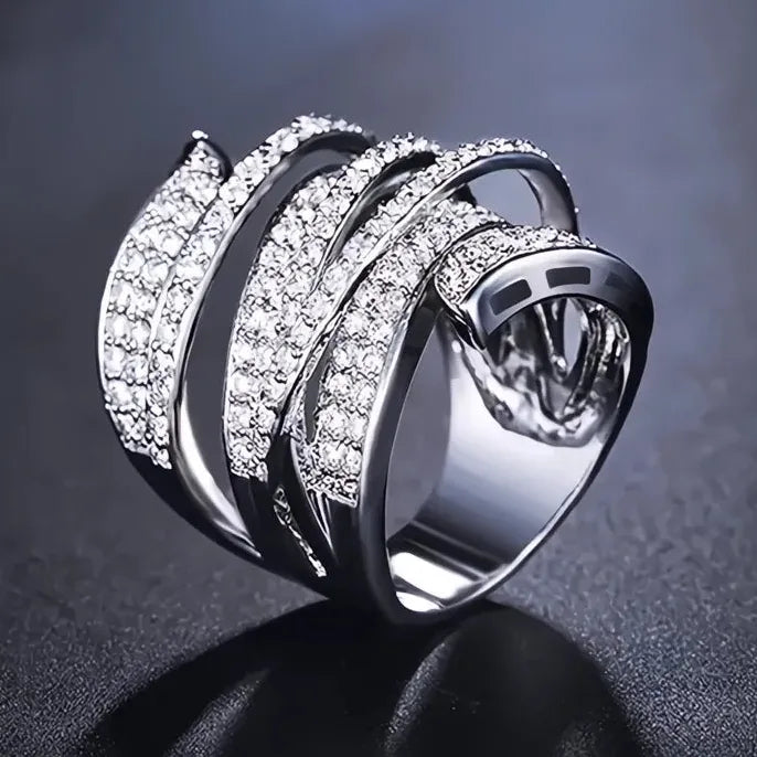 Hyperbole Wide Irregular Shaped Ring for Women Full Cubic Zirconia Sparkling Fashion Jewelry