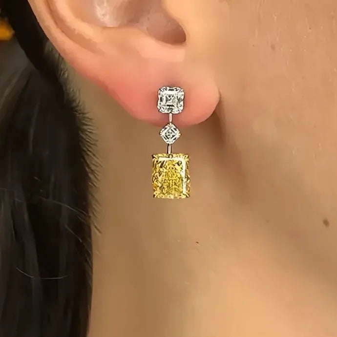 Yellow Cubic Zirconia Geometric Copper Alloy Dangle Earrings for Women
