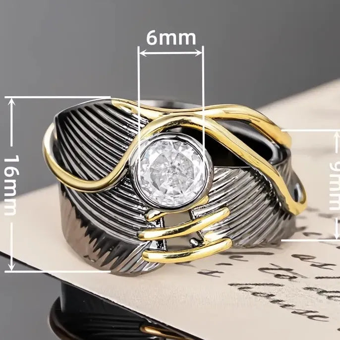 Geometric Brass Cocktail Ring with Cubic Zirconia for Women Party Jewelry