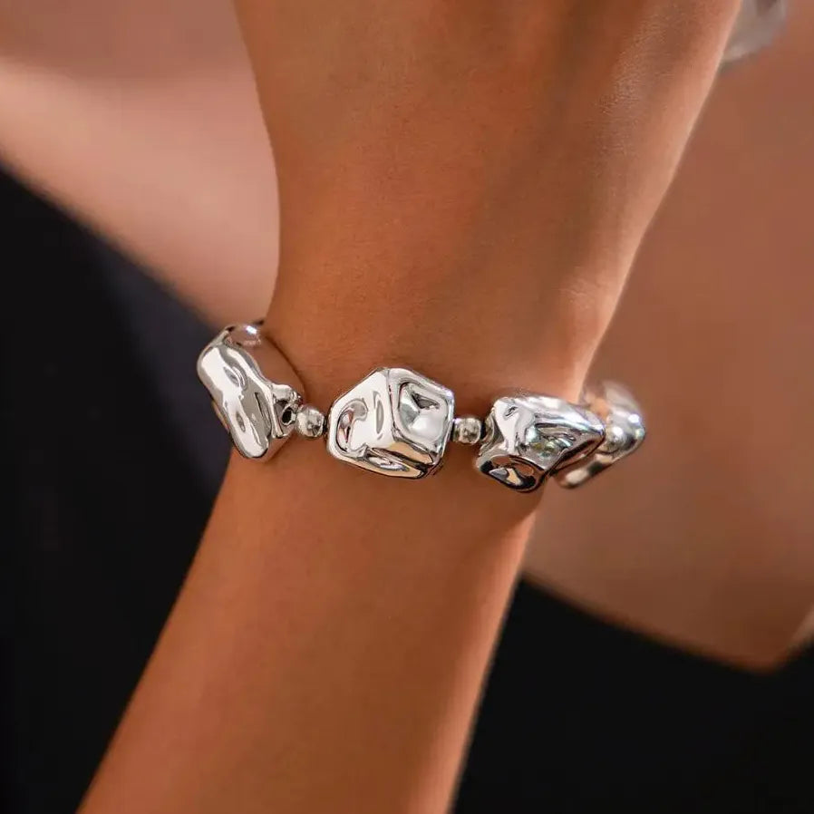 Vintage Geometric CCB Bead Bracelet for Women Elastic Punk Charm Bangle Gift Jewelry