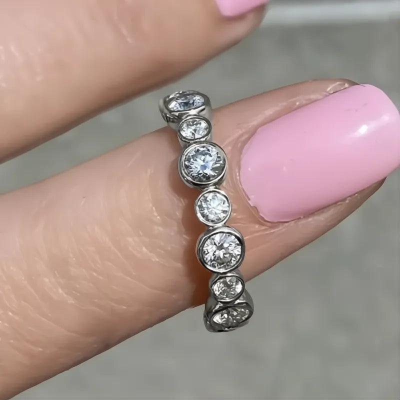 Trendy Round Cubic Zirconia Ring for Women Silver Gold Color Fashion Jewelry Daily Wear