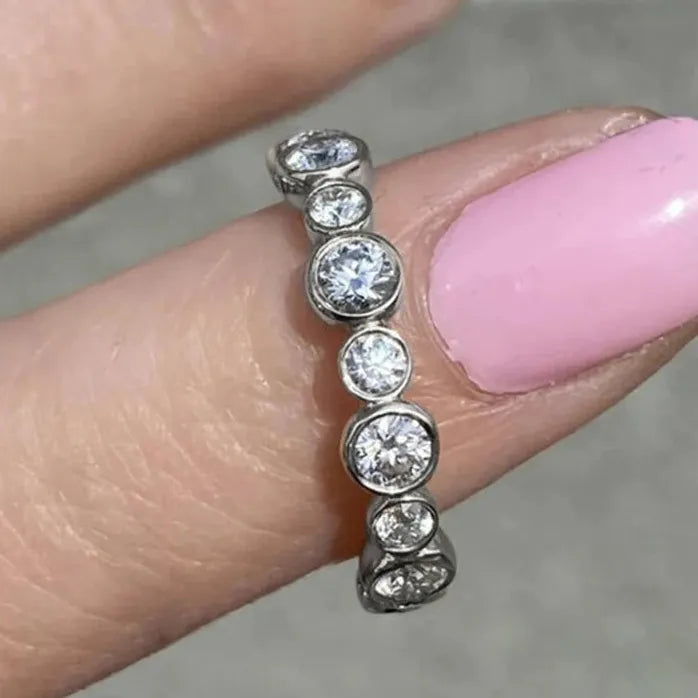 Trendy Geometric Round Cubic Zirconia Ring for Women Silver Gold