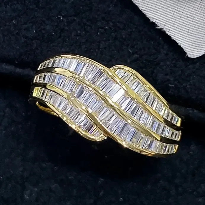 Geometric Cubic Zirconia Wedding Band Ring for Women Gold & Silver Tone
