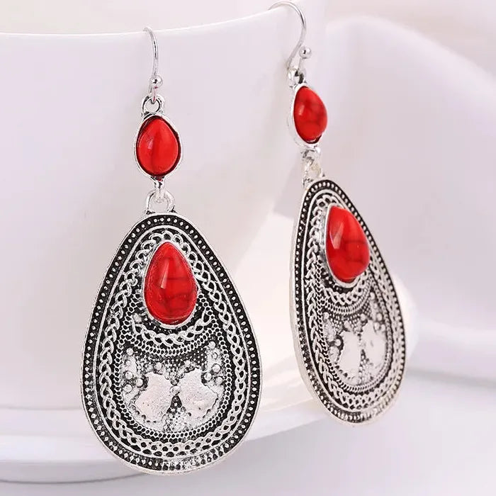Boho Ethnic Enamel Drop Earrings for Women Retro Hollow Flower Zinc Alloy Jewelry