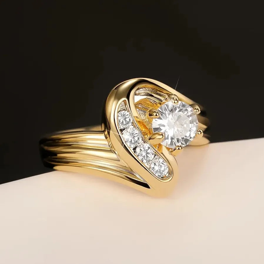 2022 Trendy Gold Brass Women's Wedding Band Ring with Cubic Zirconia