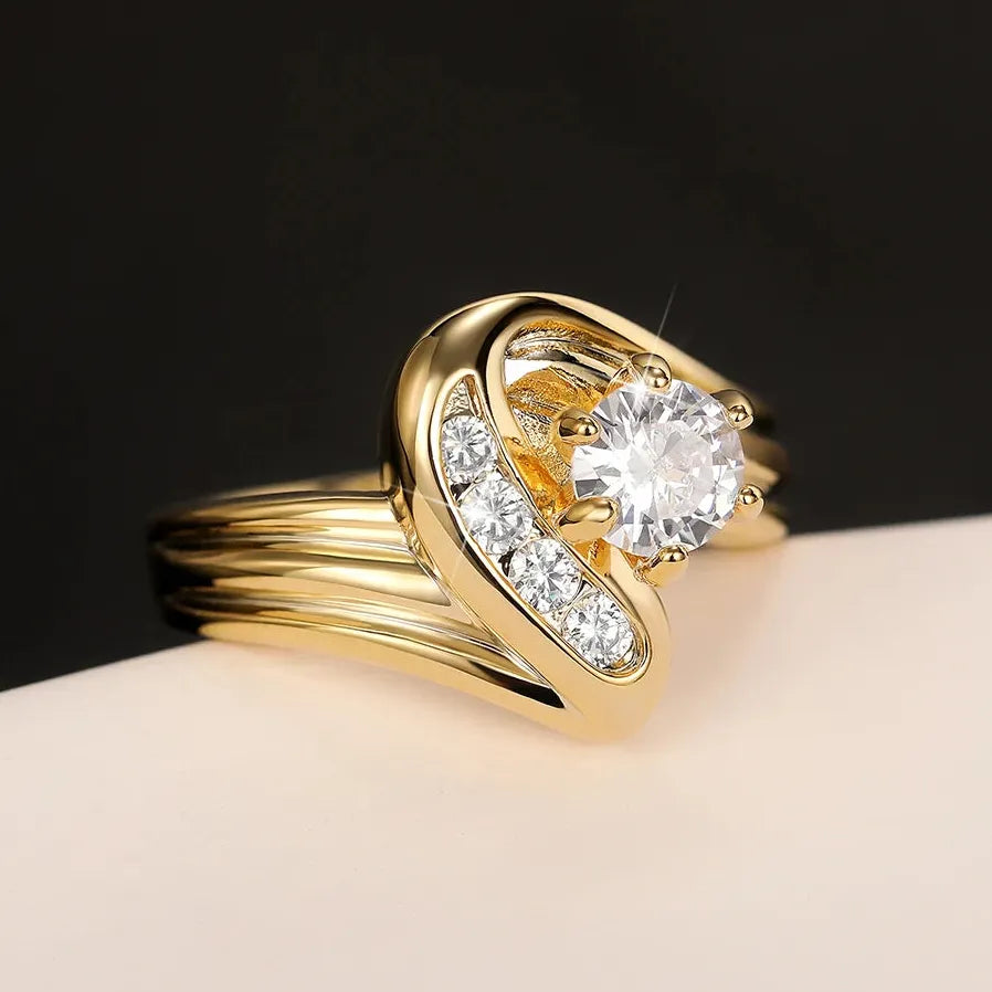 2022 Gold Color Women's Geometric Cubic Zirconia Wedding Ring