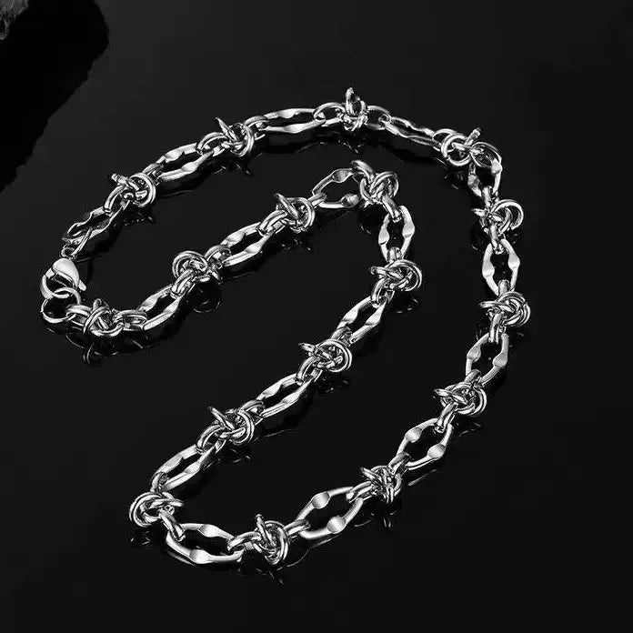 Men's Stainless Steel Knotted Thorn Necklace Hip Hop Silver Pendant Jewelry