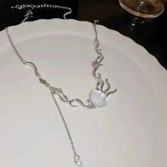Silver Moonstone Starfish Jellyfish Pendant Necklace Women Vintage Tassel Jewelry
