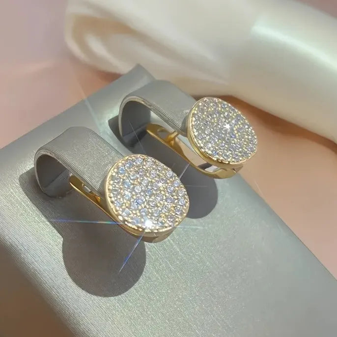 Copper Alloy Round Disc Hoop Earrings with Cubic Zirconia for Women