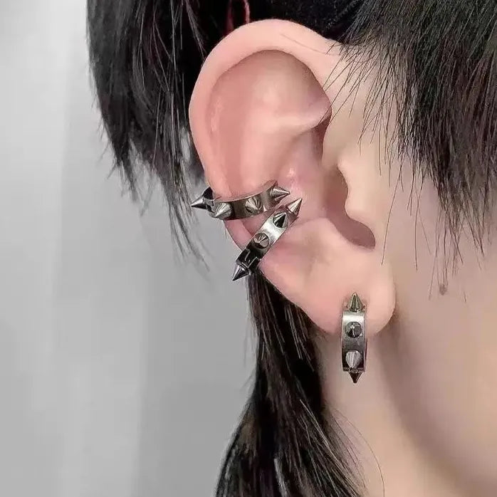 Gothic Punk Silver Rivet Copper Clip-On Geometric Earcuff Earrings Gift 2024