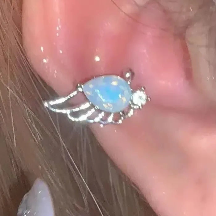 Elegant Zircon Crystal Wing Clip-On Earrings for Women Without Pierced Ears