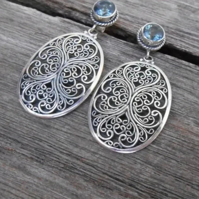 Vintage Ethnic Style Blue Zircon Drop Earrings Zinc Alloy Women’s Jewelry