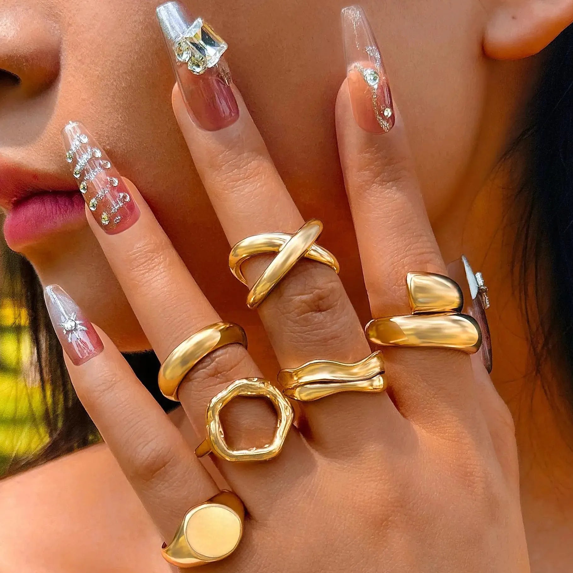 6Pcs Women's Silver Geometric Open Rings Set Metal Hollow Circle Jewelry