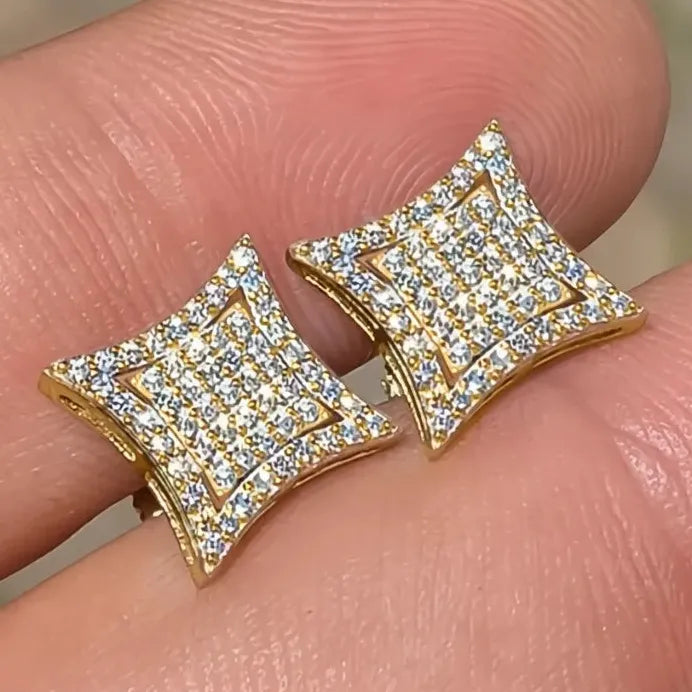 Geometric Cubic Zirconia Stud Earrings Gold Color Elegant Fashion Jewelry
