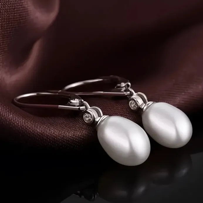Elegant Oval Imitation Pearl Drop Earrings for Women Wedding Bridal Jewelry